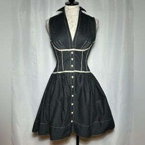 Chic Black Polka Dot Midi Dress with Cream Accents